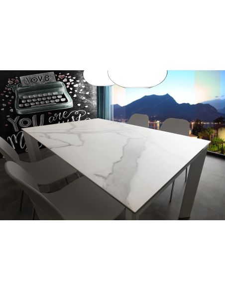 Tavolo allungabile piano vetro ceramica 140 x 90 cm Duarte