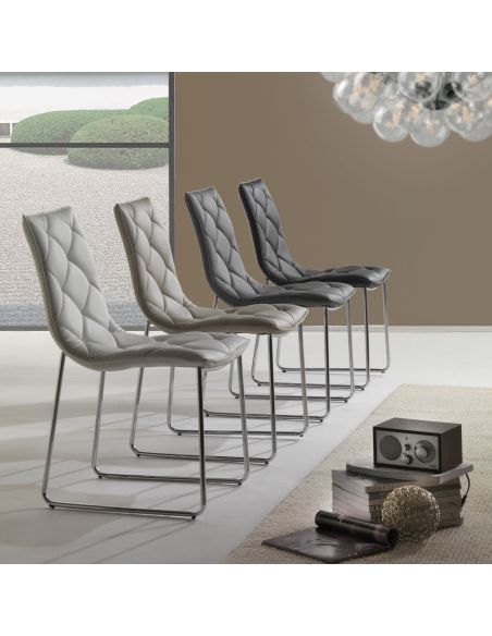 Coppia sedie a slitta design moderno in metallo ed ecopelle Armas