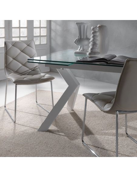 Coppia sedie a slitta design moderno in metallo ed ecopelle Armas