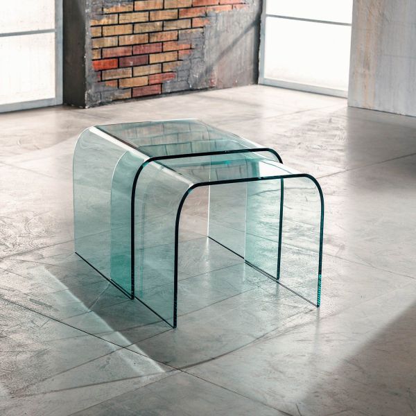Coppia tavolini in vetro curvato sovrapponibili 48 x 48 cm Britta