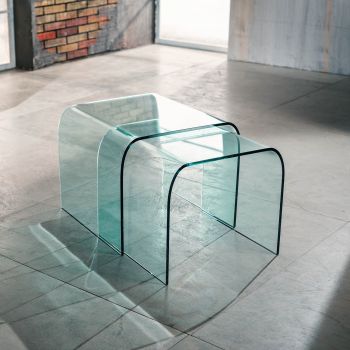 Coppia tavolini in vetro curvato sovrapponibili 48 x 48 cm Britta 2