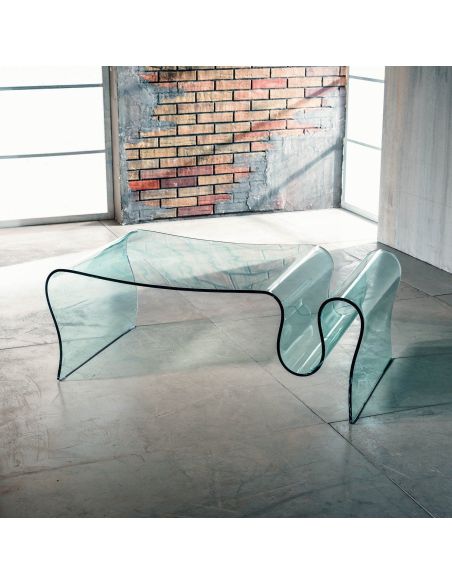 Tavolino in vetro curvato Ralf con portariviste 110 x 60 cm