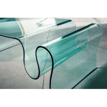 Tavolino in vetro curvato con portariviste 110 x 60 cm Ralf 2