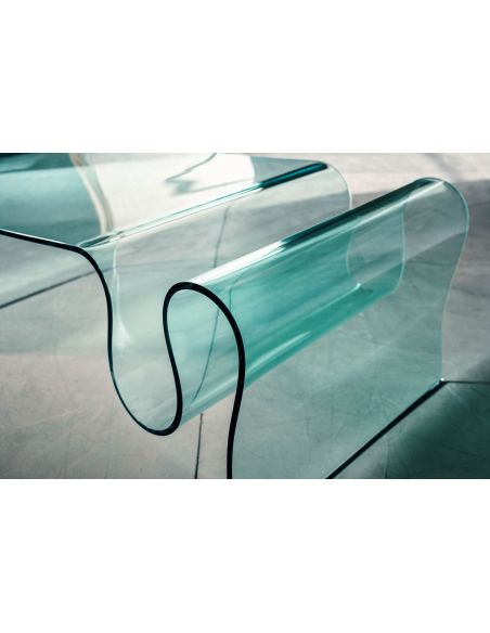 Tavolino in vetro curvato con portariviste 110 x 60 cm Ralf