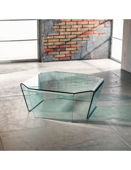 Tavolino quadrato in vetro curvato a 4 gambe 80 x 80 cm Telford Tavolino quadrato in vetro curvato a 4 gambe 80 x 80 cm Telford