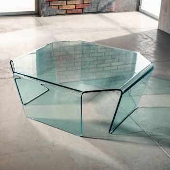 Tavolino quadrato in vetro curvato a 4 gambe 80 x 80 cm Telford 2