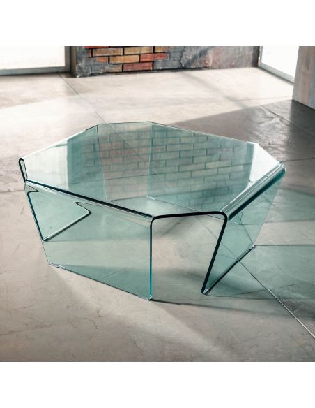 Tavolino quadrato in vetro curvato a 4 gambe 80 x 80 cm Telford Tavolino quadrato in vetro curvato a 4 gambe 80 x 80 cm Telford