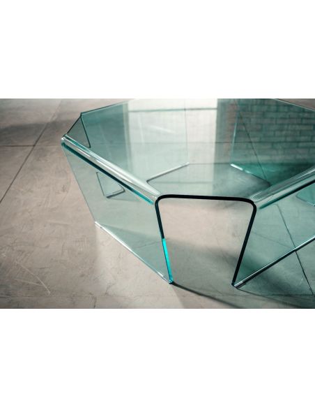 Tavolino quadrato in vetro curvato a 4 gambe 80 x 80 cm Telford Tavolino quadrato in vetro curvato a 4 gambe 80 x 80 cm Telford