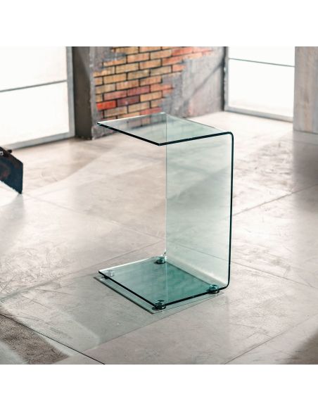 Tavolino lato divano in vetro curvato trasparente Jorge