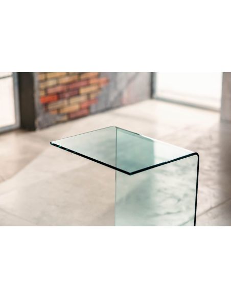 Tavolino lato divano in vetro curvato trasparente Jorge