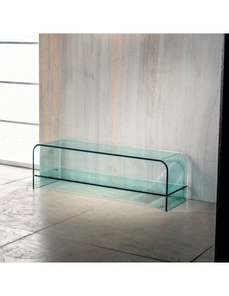 Tavolino porta TV in vetro curvato trasparente Katie