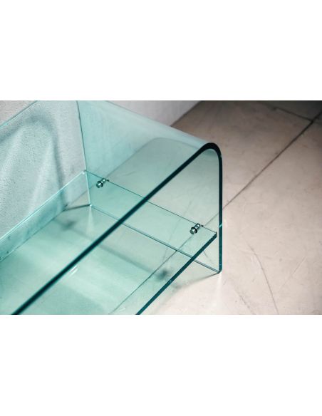 Tavolino porta TV in vetro curvato trasparente Katie