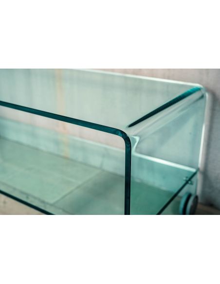 Tavolino porta TV su ruote in vetro curvato trasparente Leonid