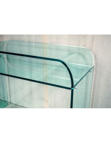 Consolle da ingresso in vetro curvato con ripiano Daniel