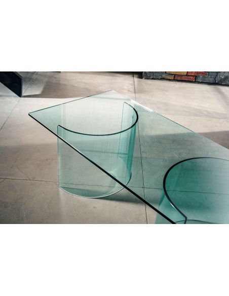Tavolino da salotto in vetro curvato trasparente temperato Diorik Tavolino da salotto in vetro curvato trasparente temperato Diorik