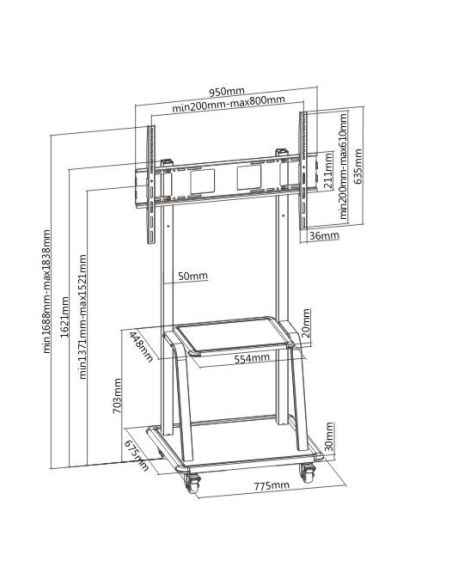 Mobile tv grandi dimensioni su ruote da 37 a 100 pollici Carter  Mobile tv grandi dimensioni su ruote da 37 a 100 pollici Carter