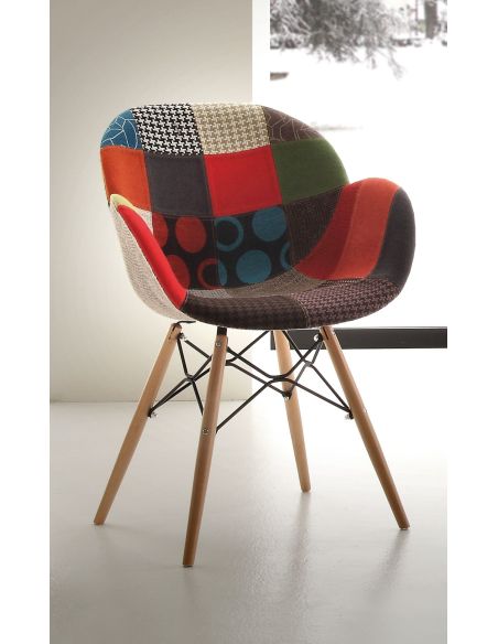 Sedie patchwork multicolore per salotto moderno Evette Patch Sedie patchwork multicolore per salotto moderno Evette Patch
