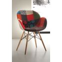 Sedia patchwork multicolore moderna con gambe in legno massello Evette Patch