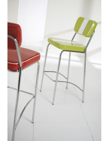 Sgabello imbottito design moderno in ecopelle e metallo cromato Derrien