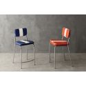 Sgabello imbottito design moderno in ecopelle e metallo cromato Derrien