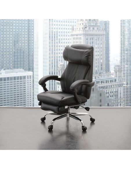Poltrona ufficio reclinabile in ecopelle nera Riside  Poltrona ufficio reclinabile in ecopelle nera Riside