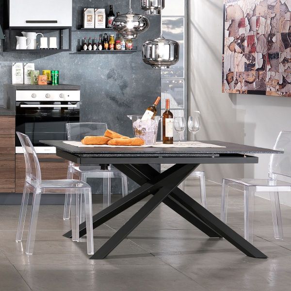 Tavolo da pranzo allungabile in vetro e metallo design Whart Stone