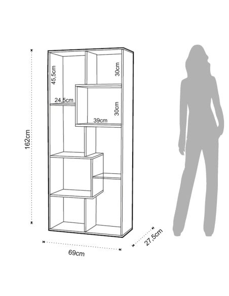 Libreria design moderno in legno bianco e rovere per casa o ufficio Olyak