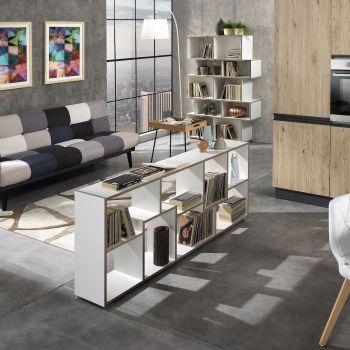 Libreria design moderno in legno bianco e rovere per casa o ufficio Olyak