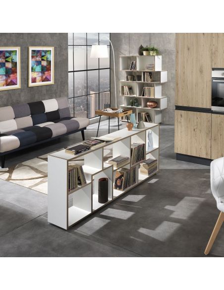 Libreria design moderno in legno bianco e rovere per casa o ufficio Olyak