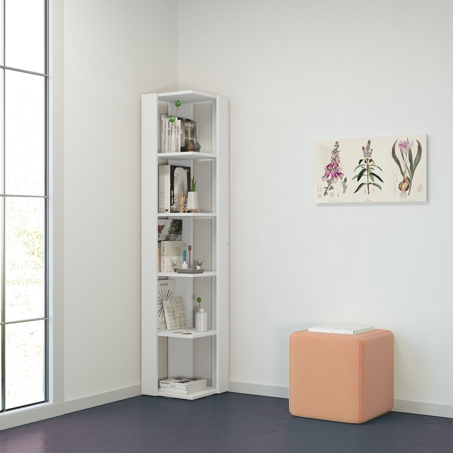 Libreria Angolare A L In Legno - 5/6/7 Ripiani, Moderna Per Casa, Ufficio O Camera Da Letto