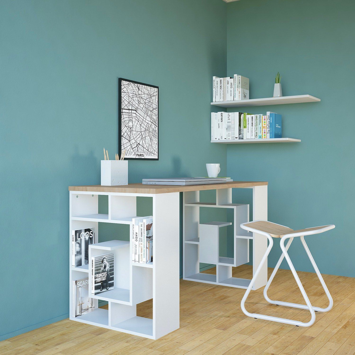 Scrivania con libreria incorporata per ragazzi 140x60cm Knosso Scrivania con libreria incorporata per ragazzi 140x60cm Knosso
