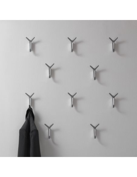 Set 4 ganci appendiabito da parete in alluminio lucido Ellis