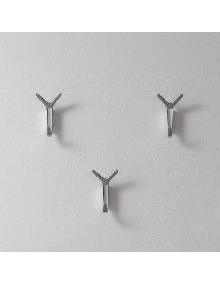 Set 4 ganci appendiabito da parete in alluminio lucido Ellis