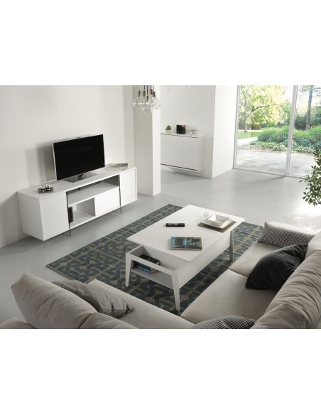 Tavolino da salotto con piano alzabile e contenitore Mintar