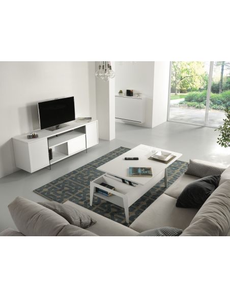 Tavolino da salotto con piano alzabile e contenitore Mintar