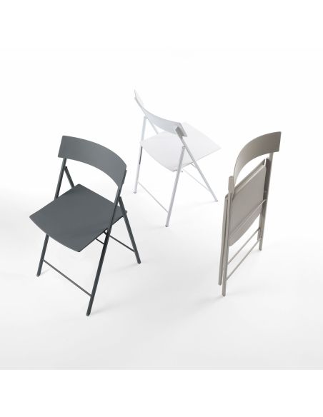 Set 6 sedie pieghevoli design moderno in acciaio e plastica Kurt Set 6 sedie pieghevoli design moderno in acciaio e plastica Kurt