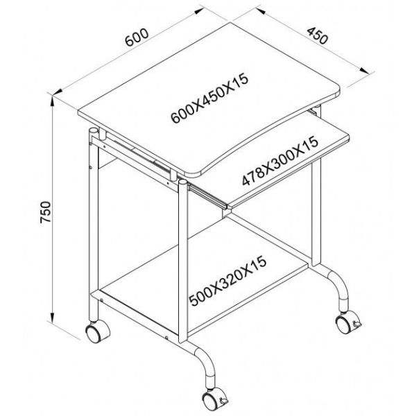 Scrivania porta PC e stampante su ruote Compact