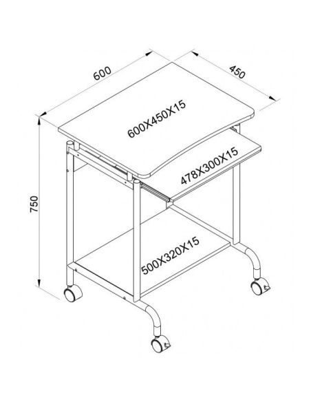 Scrivania porta PC e stampante salvaspazio su ruote Compact
