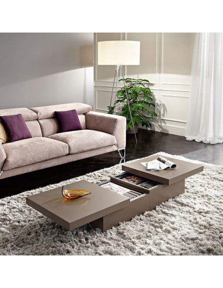 Tavolino contenitore per soggiorno in legno bianco opaco o tortora Melkior Tavolino contenitore per soggiorno in legno bianco opaco o tortora Melkior