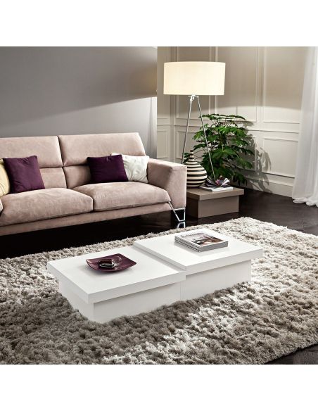 Tavolino contenitore per soggiorno in legno bianco opaco o tortora Melkior Tavolino contenitore per soggiorno in legno bianco opaco o tortora Melkior