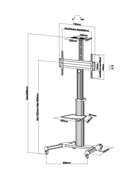 Porta TV su ruote con mensola in vetro da 37 a 70 pollici Trolly