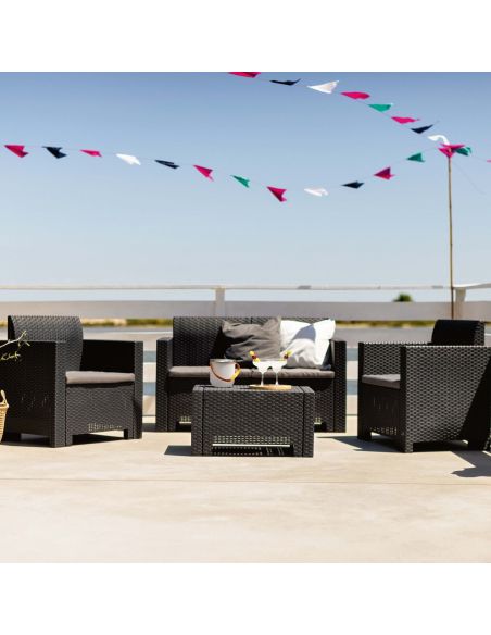 Salotto da giardino divano due poltrone e tavolino Teixeira