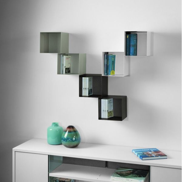 Set 3 cubi da parete in acciaio verniciato Twin