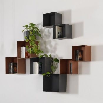 Cubi in legno da parete con piante da interno