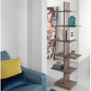 Libreria a colonna in vetro e legno laminato Laddy