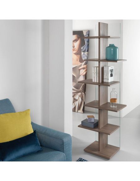 Libreria a colonna in vetro e legno laminato Laddy