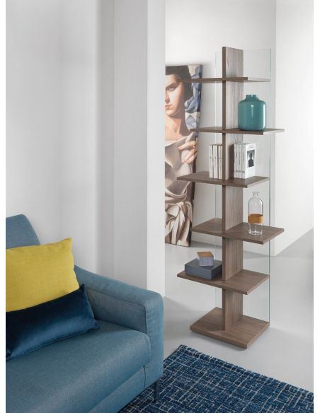 Libreria a colonna in vetro e legno laminato Laddy