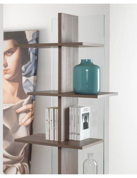 Libreria a colonna in vetro e legno laminato Laddy