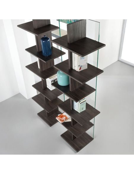 Libreria a colonna in vetro e legno laminato Laddy