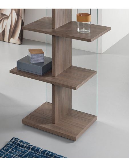 Libreria a colonna in vetro e legno laminato Laddy